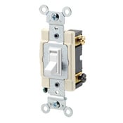 15 Amp, 120/277 Volt, Toggle Framed 3-Way AC Quiet Switch, Commercial Grade, Grounding, White