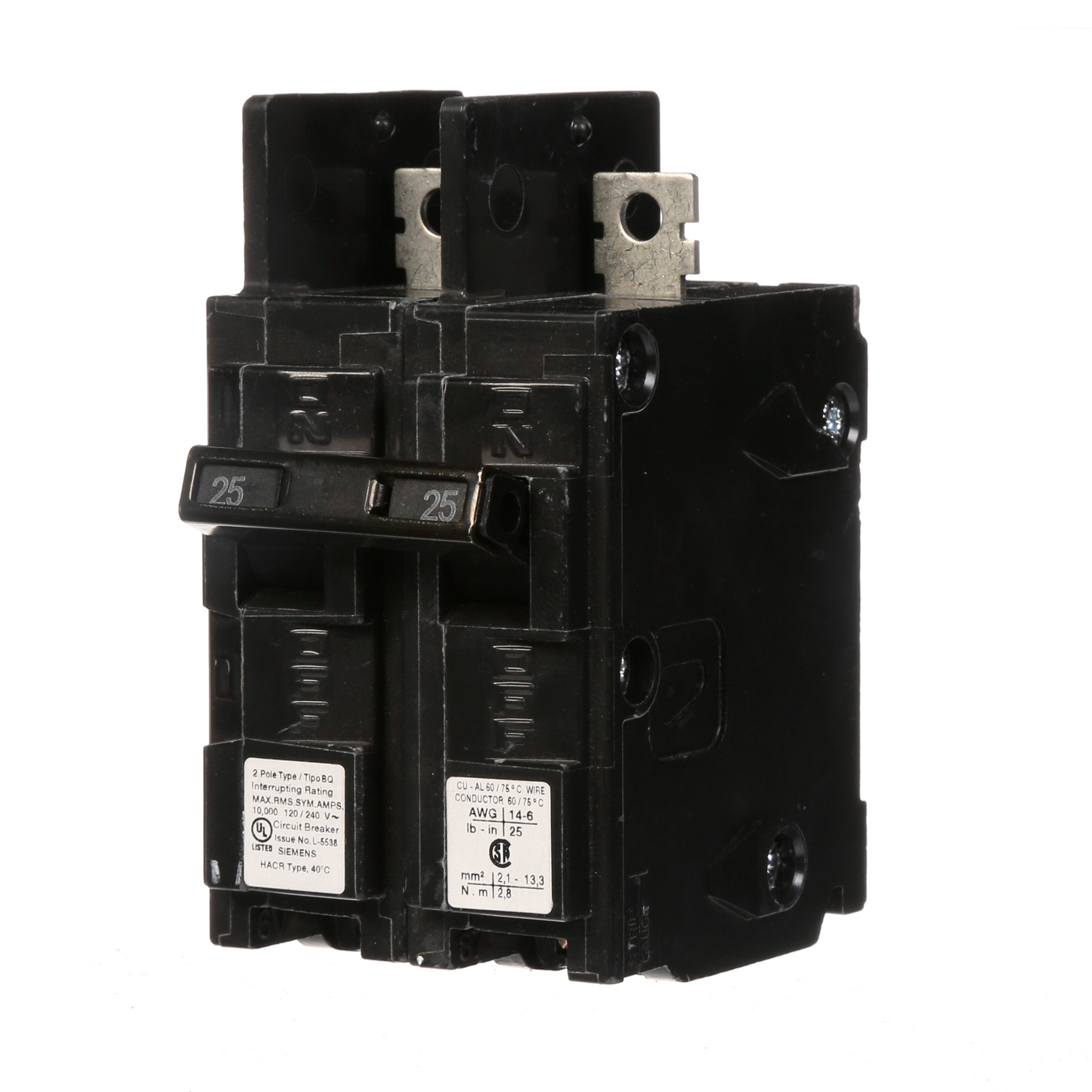  Low Voltage Molded Case Circuit Breakers General Purpose MCCBs - Type BQ, 2-Pole, 120/240VAC are Circuit Protection Molded Case Circuit Breakers. 2-Pole Common-Trip circuit breaker type BQ. Rated 120/240V (025A) (AIR 10 kA). Special features Load side lugs are included.
