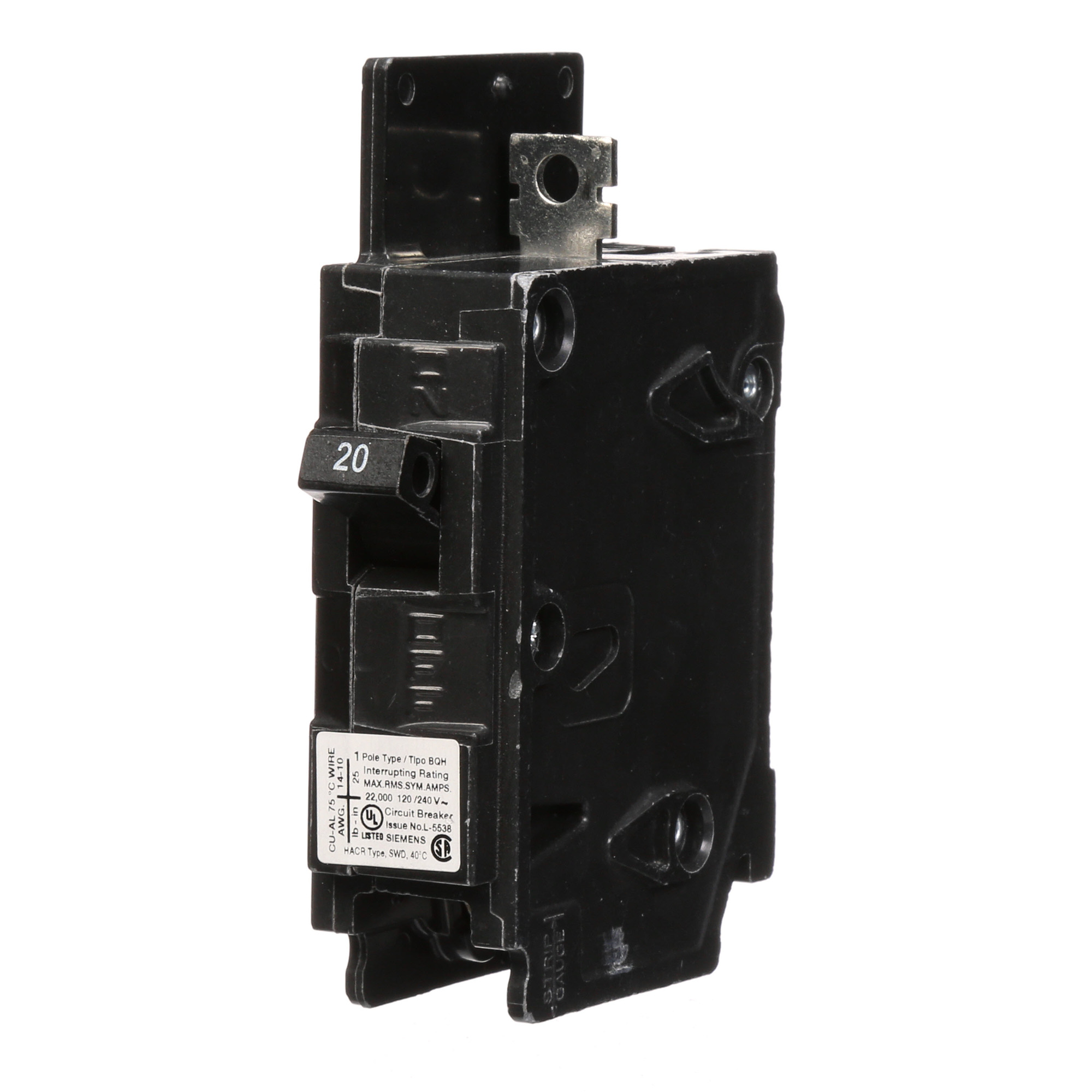  Low Voltage Molded Case Circuit Breakers General Purpose MCCBs are Circuit Protection Molded Case Circuit Breakers. 1-Pole circuit breaker type BQH. Rated 120V (020A) (AIR 22 kA). Special features Load side lugs are included.