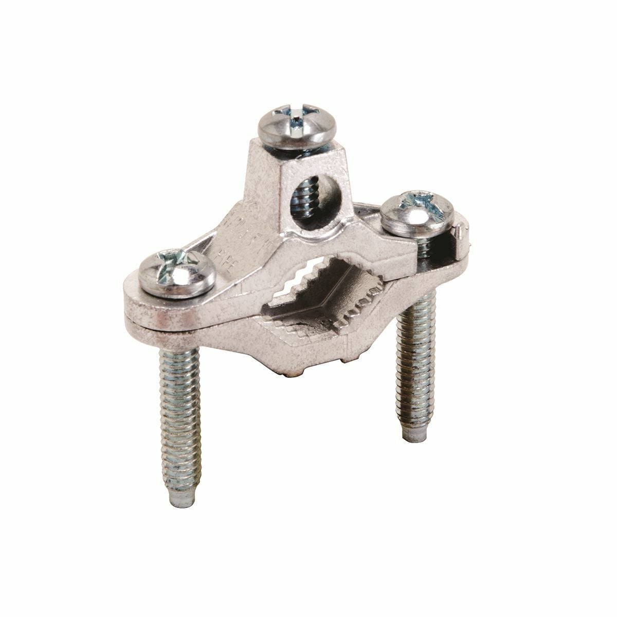 Grounding Clamp, Cable to Water Pipe, 10 - 2 AWG, 1/2" - 1" Water Pipe, W/ zinc plated screws.