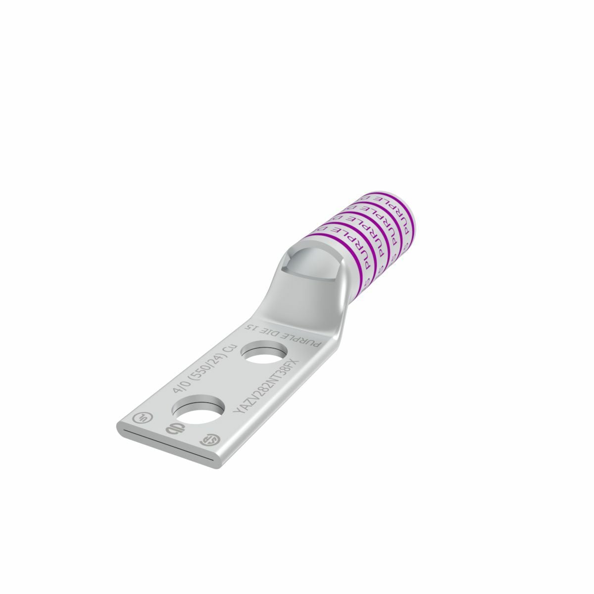 HYLUG? Copper Compression Terminal; Narrow Tongue; 2-Hole with Inspection Window; Long Barrel; Accommodates: 4/0 AWG, 4/0 Weld, 4/0 (550/24) DLO; Stud: 3/8"; Stud Spacing: 1.00"