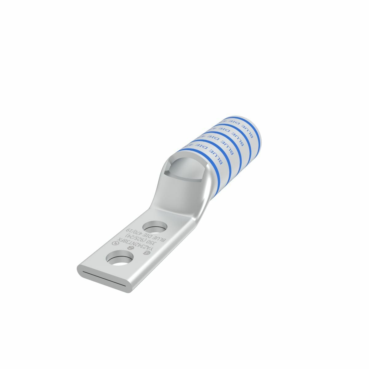 350 kcmil G,H,I,K,M,373 DLO CU, Two Hole, 3/8 Stud Size, 1 Hole Spacing, Long Barrel, Inspection Window, Internal Chamfer, Tin Plated, UL/CSA, 90?C, Up to 35kV, Blue Color Code, 19 Die Index, Tongue Width=0.96 in.