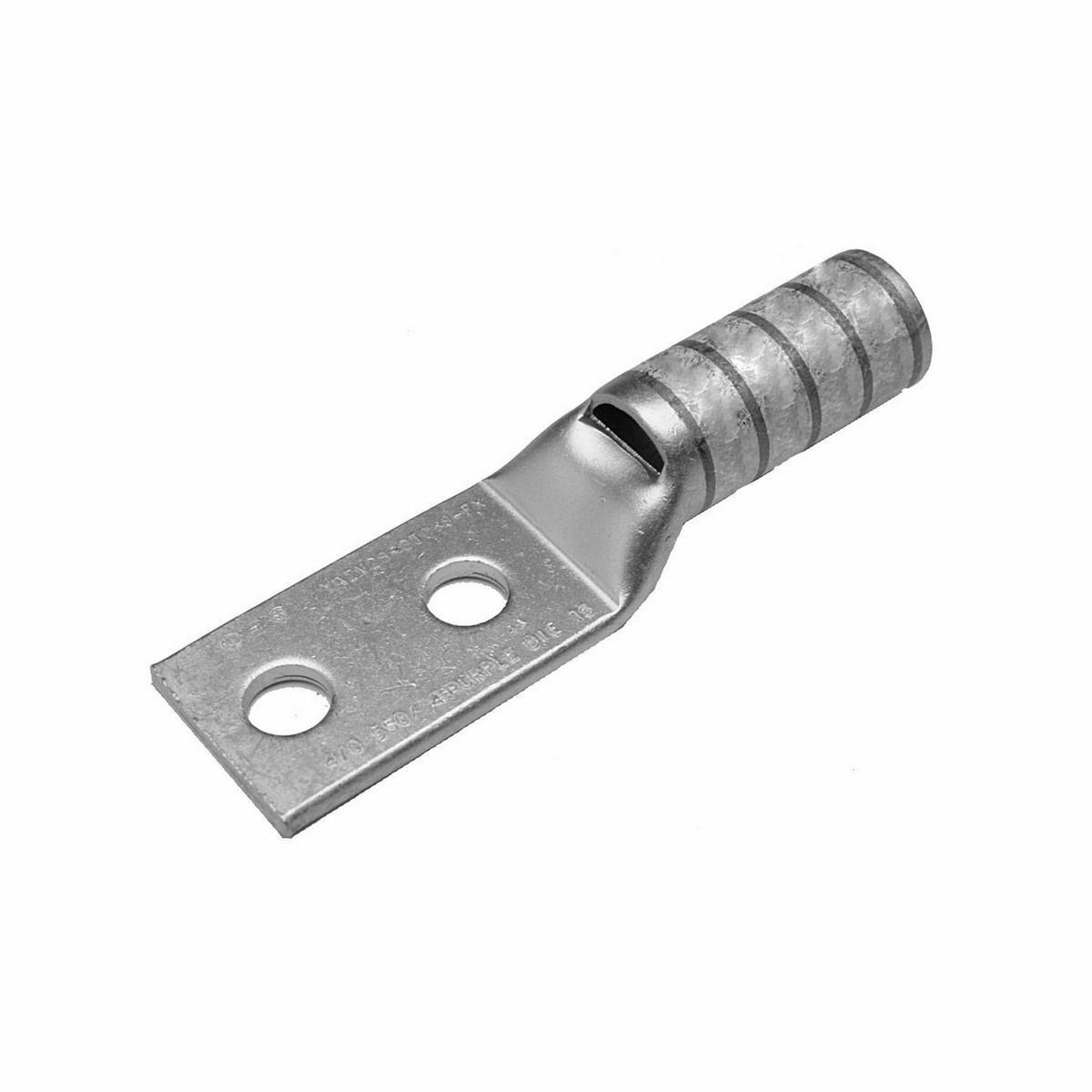 6 Flex G,H,I,K,M,DLO, 6 AWG CU, Two Hole, 3/8 Stud Size, 1 Hole Spacing, Long Barrel, Inspection Window, Internal Chamfer, Tin Plated, UL/CSA, 90?C, Up to 35kV, Blue Color Code, 7 or 374 Die Index.
