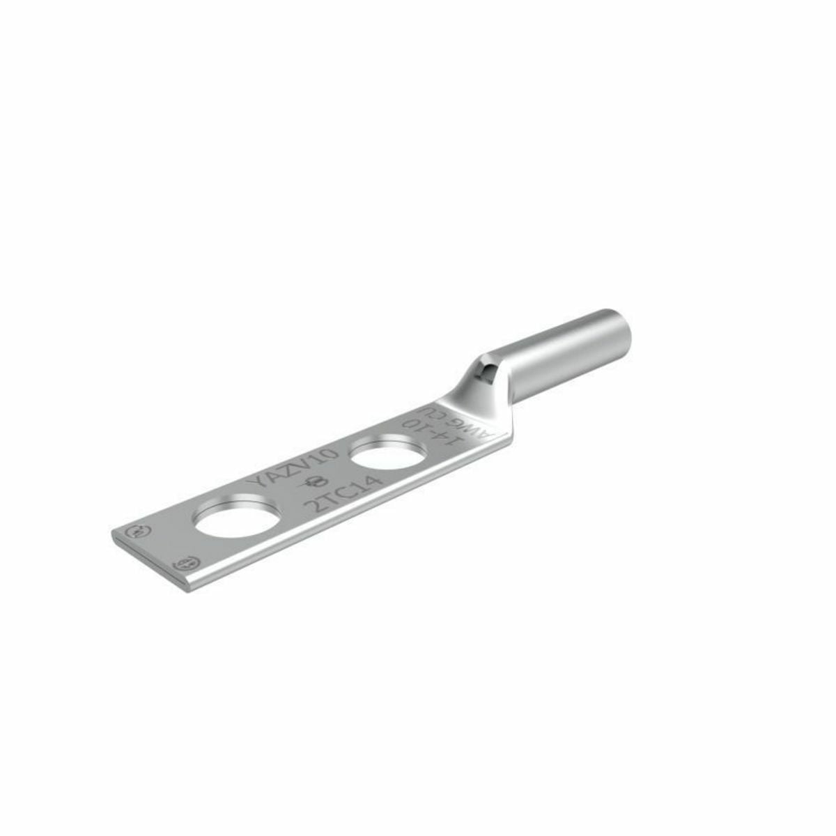 14-10 AWG CU, Two Hole, 1/4 Stud Size, 5/8 Hole Spacing, Long Barrel, Inspection Window Internal Chamfer, Tin Plated, UL/CSA, 90?C, Up to 35kV.