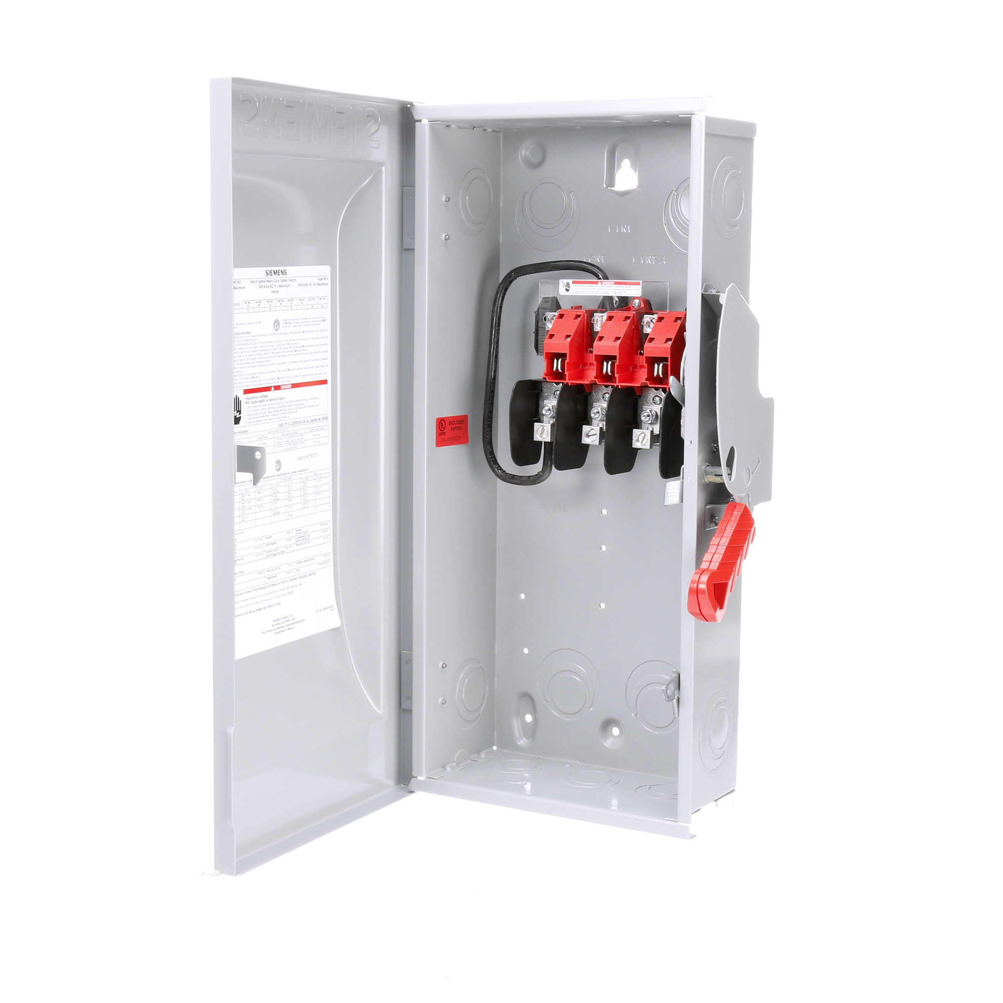  Low Voltage Circuit Protection Heavy Duty Safety Switch. 2-Pole Non-Fused in a type 1 enclosure (indoor). Rated 600VAC (100A).