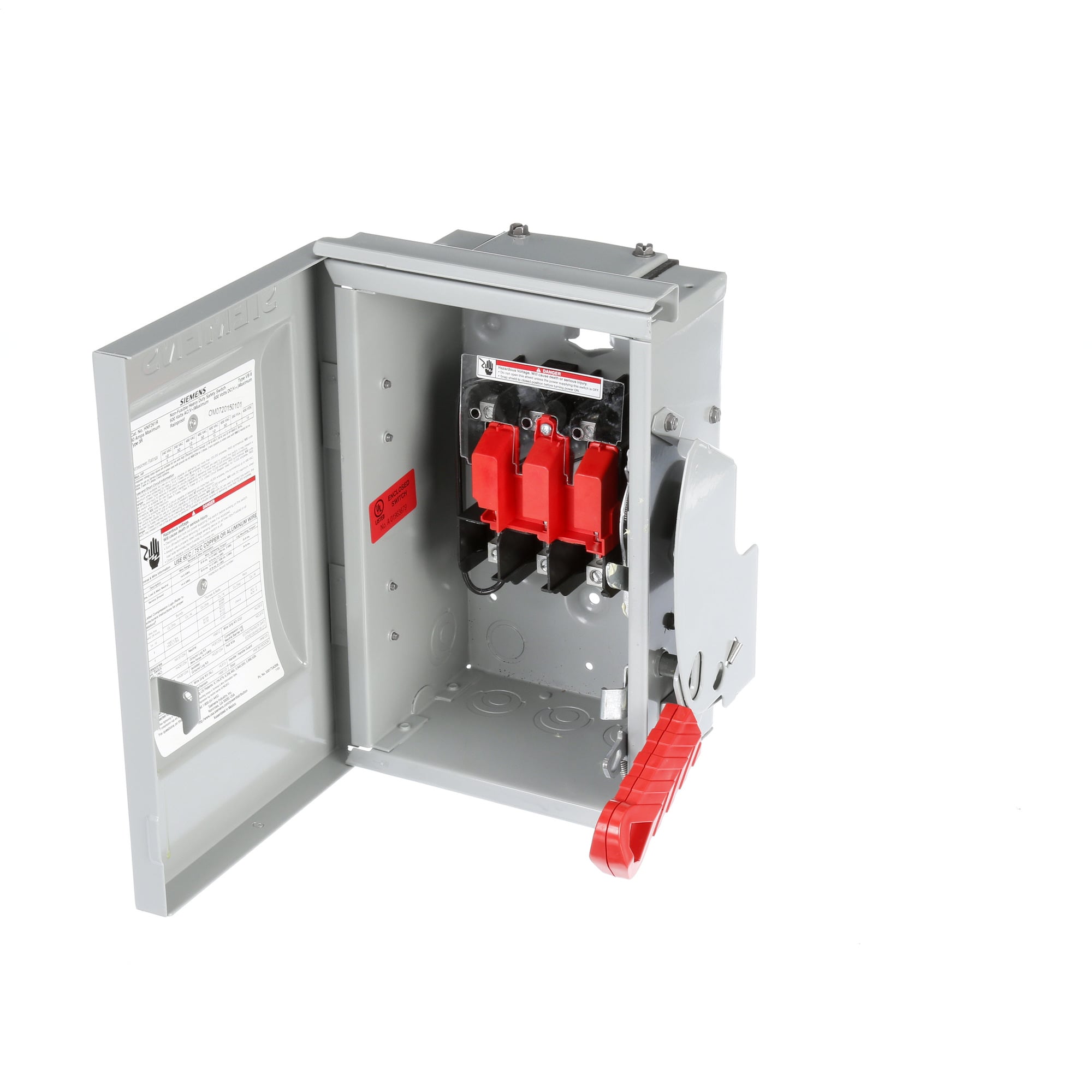  Low Voltage Circuit Protection Heavy Duty Safety Switch. 2-Pole Non-Fused in a type 3R enclosure (outdoor). Rated 600VAC (30A).