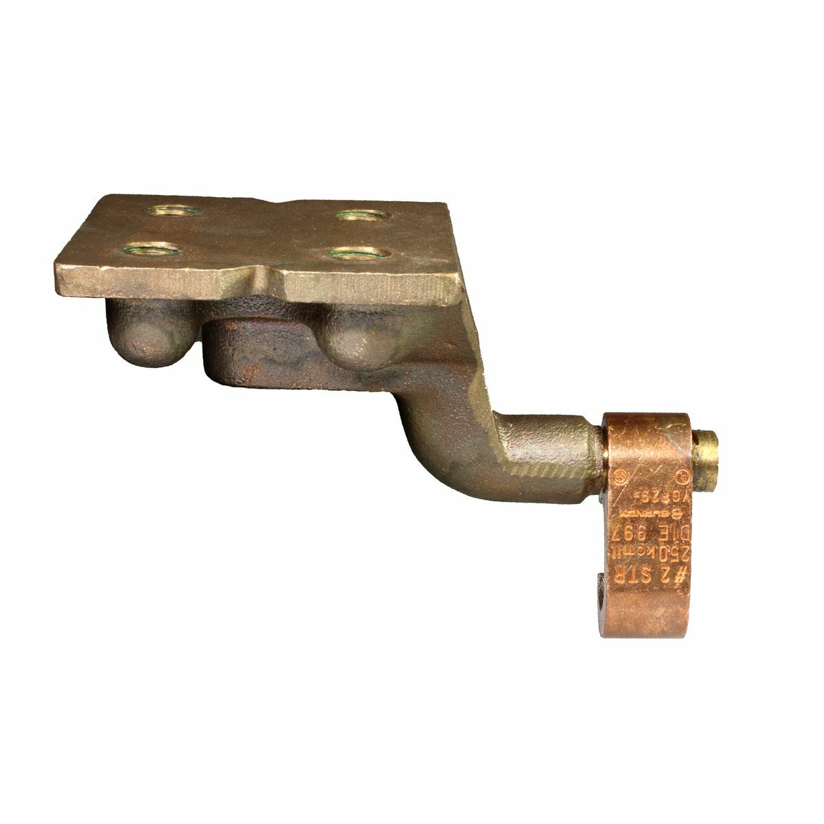 Compression Grounding Plate; Copper; 4-Hole; Accommodates: #2 AWG - 250 kcmil; 1/2" Stud; 1-3/4" Stud Hole Spacing
