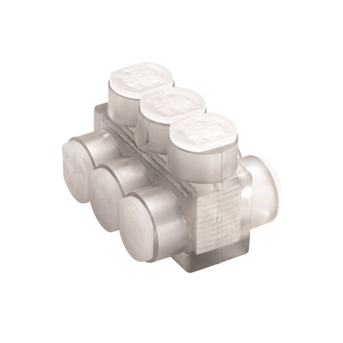 Aluminum Multiple Tap Connector, Clear Insulated, 2 Port, 2 Sided Entry, 14-4 AWG, Al/Cu Rated.