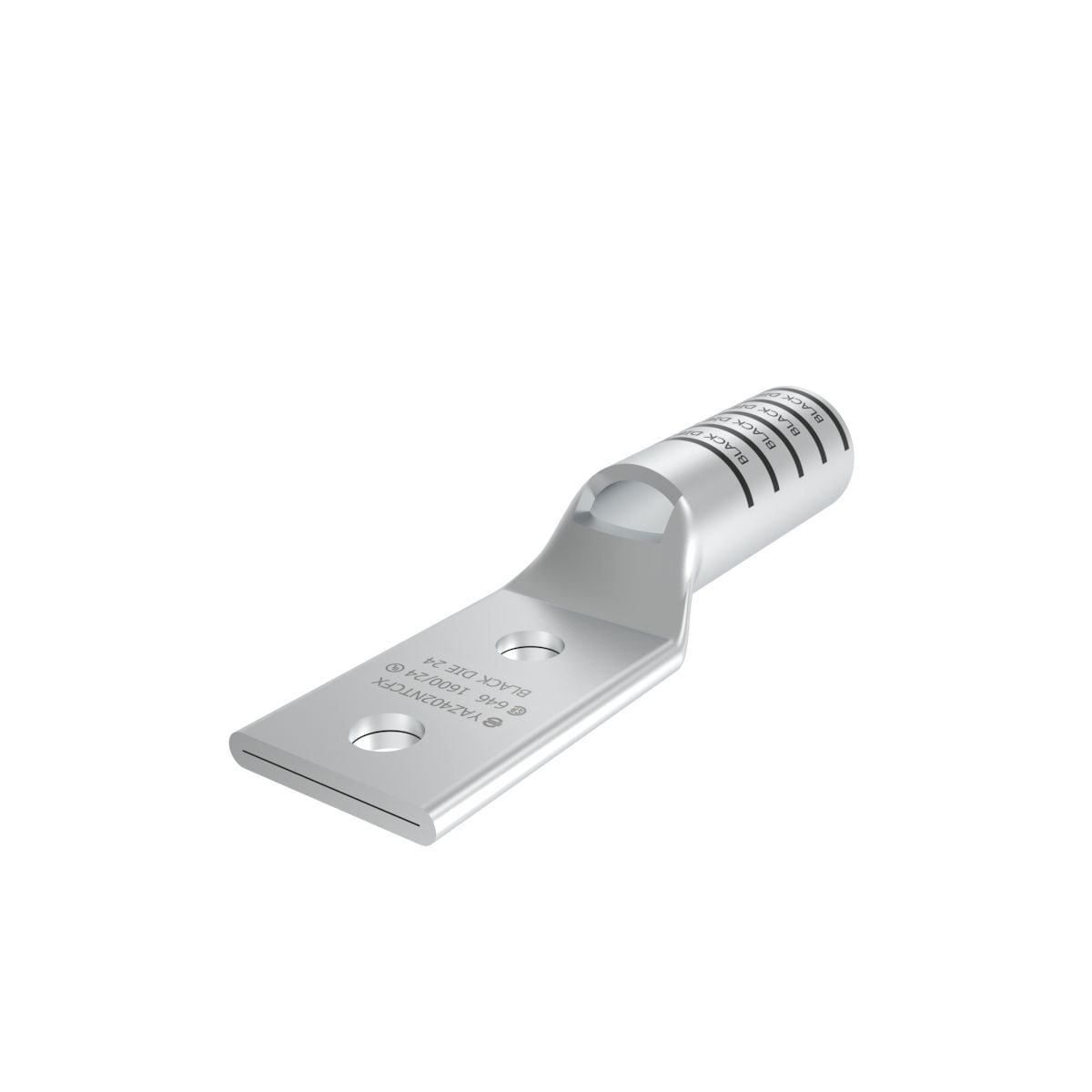 650 kcmil G, 646 DLO CU, Two Hole, 1/2 Stud Size, 1-3/4 Hole Spacing, Long Barrel, Inspection Window, Internal Chamfer, Tin Plated, UL/CSA, 90?C, Up to 35kV, Black Color Code, 24 Die Index.