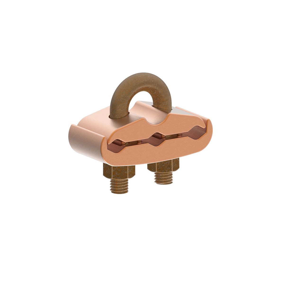 Mechanical Grounding Connector, 3 Cables to Rod or Pipe, 4 AWG (Sol.) - 2/0 AWG ( Str.), 3/8" Pipe, 5/8" - 3/4" Rod, 3/8" Stud.