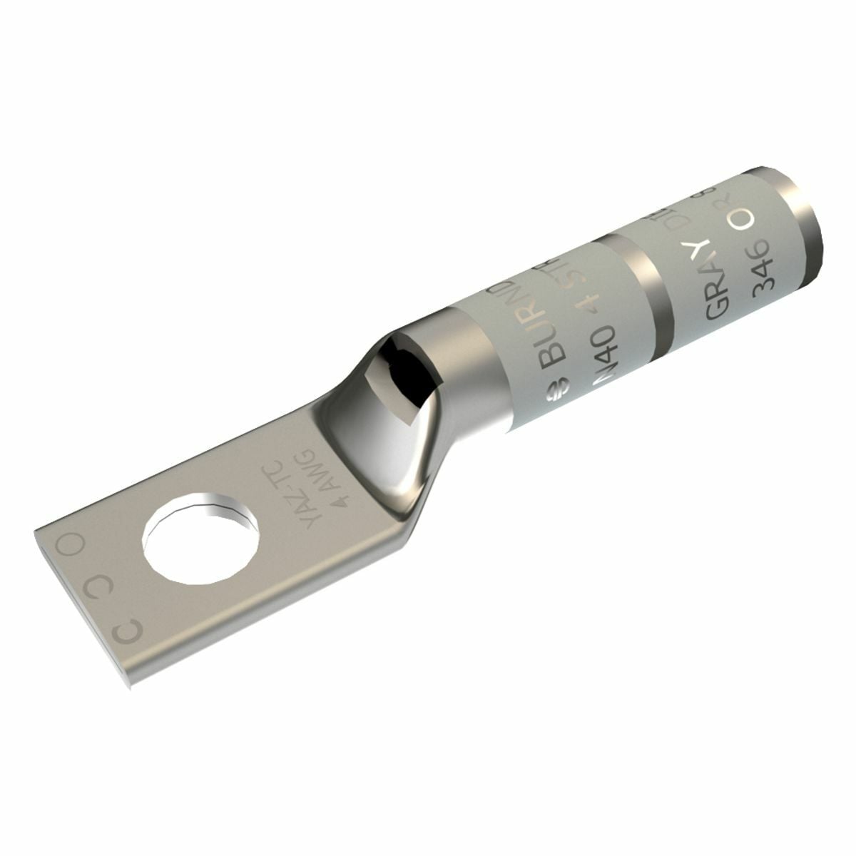 4 AWG CU, One Hole, 1/4 Stud Size, Long Barrel, Inspection Window, Internal Chamfer, Tin Plated, UL/CSA, 90?C, Up to 35kV, Gray Color Code, 8 or 346 Die Index.