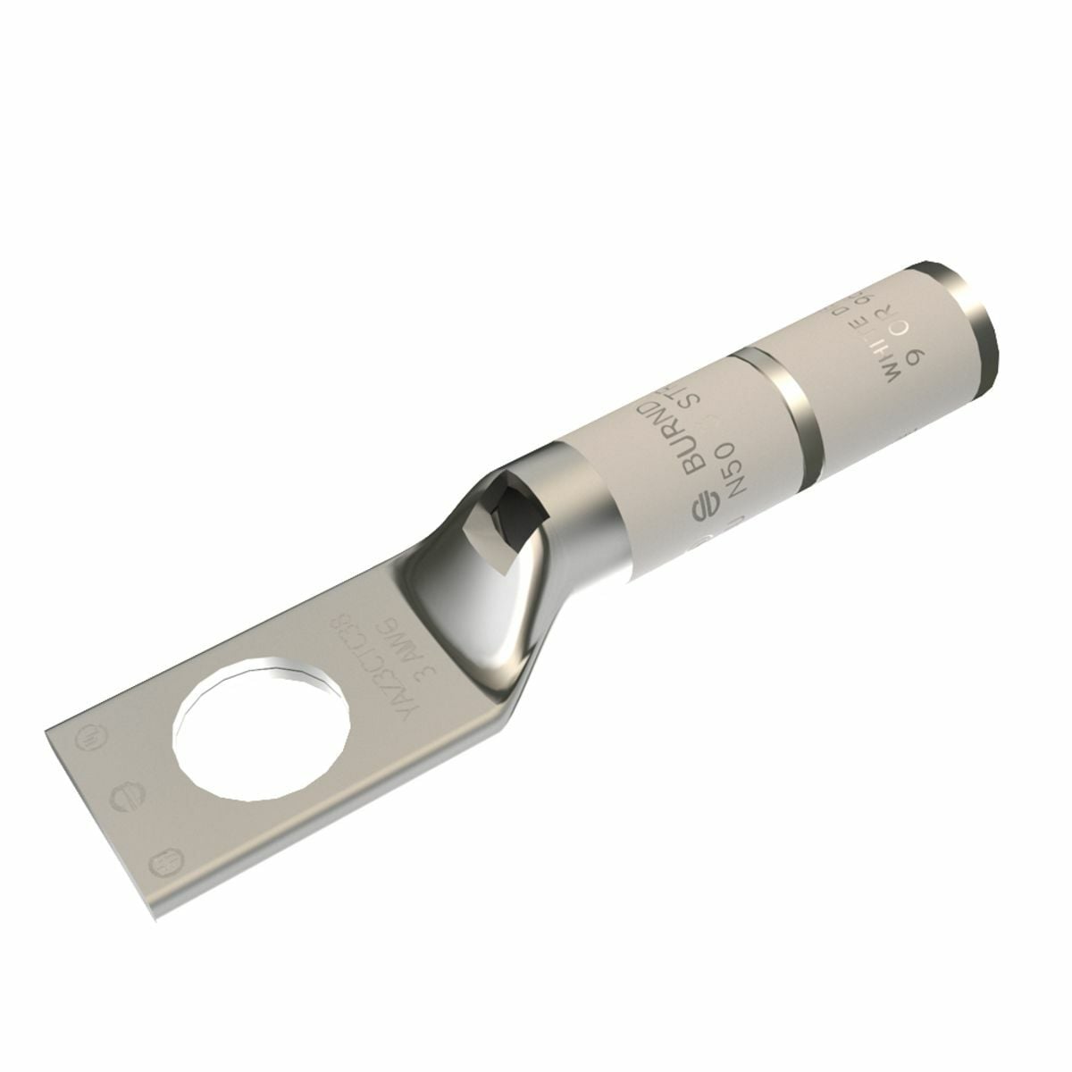 3 AWG CU, One Hole, 1/2 Stud Size, Long Barrel, Inspection Window, Internal Chamfer, Tin Plated, UL/CSA, 90?C, Up to 35kV, White Color Code, 9 Die Index.