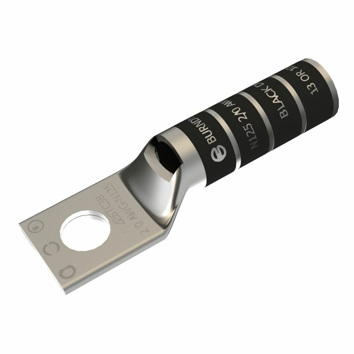 2/0 AWG CU, One Hole, 1/2 Stud Size, Long Barrel, Inspection Window, Internal Chamfer, Tin Plated, UL/CSA, 90?C, Up to 35kV, Black Color Code, 13 Die Index.