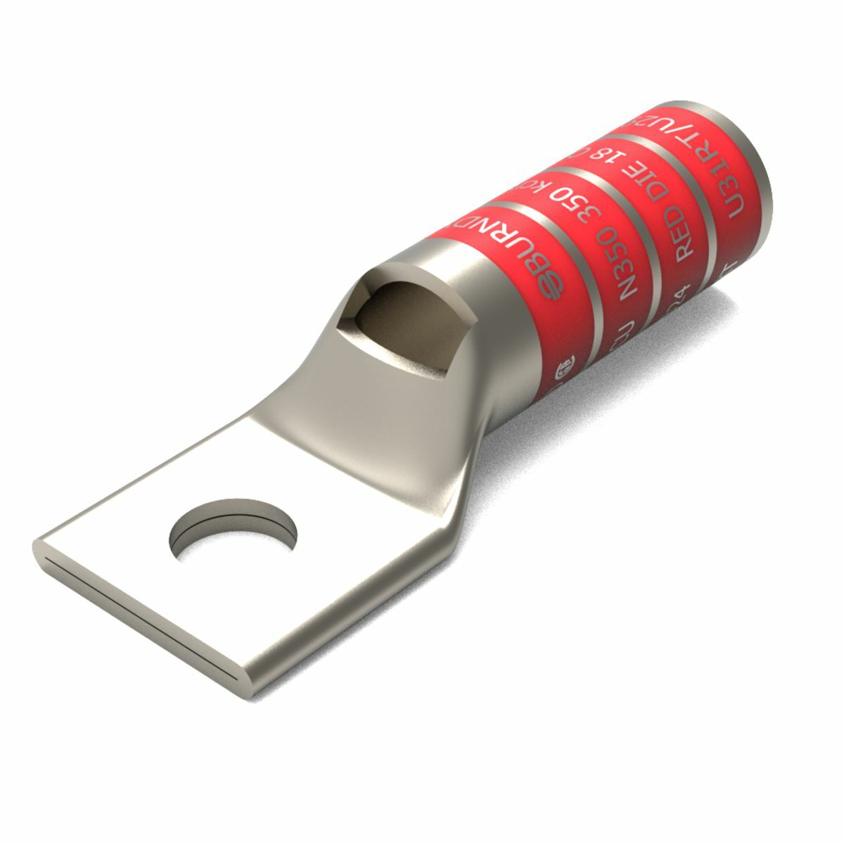 350 kcmil CU, One Hole, 1/2 Stud Size, Long Barrel, Inspection Window, Internal Chamfer, Tin Plated, UL/CSA, 90?C, Up to 35kV, Red Color Code, 18 or 324 Die Index.