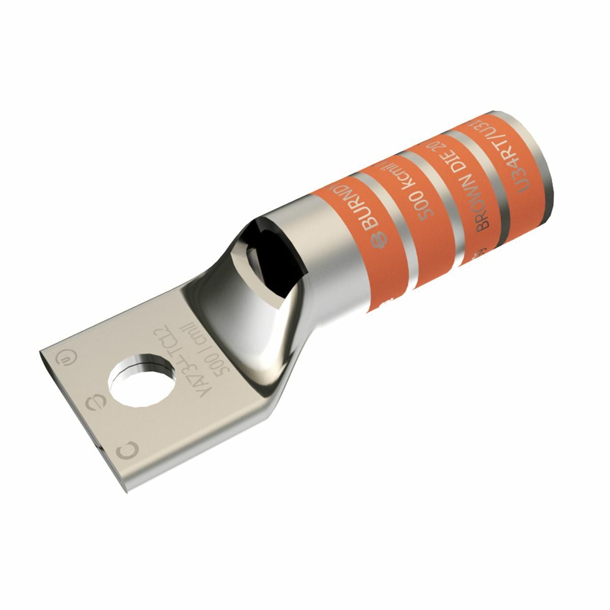 Copper Compression Lug, 1 Hole w/ Inspection Window, 500 kcmil, 1/2" Stud, Long Barrel, Tin Plated.