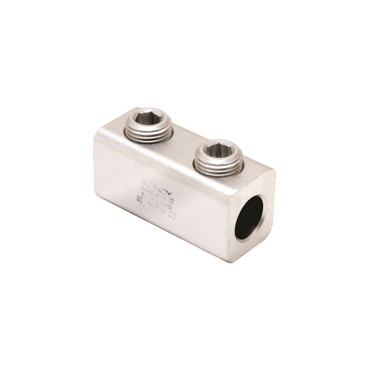 Aluminum Mechanical Splice, 2-14 AWG, 3/8" Screw Dia, 2 Screws, Al/Cu Rated, Tin Plated.
