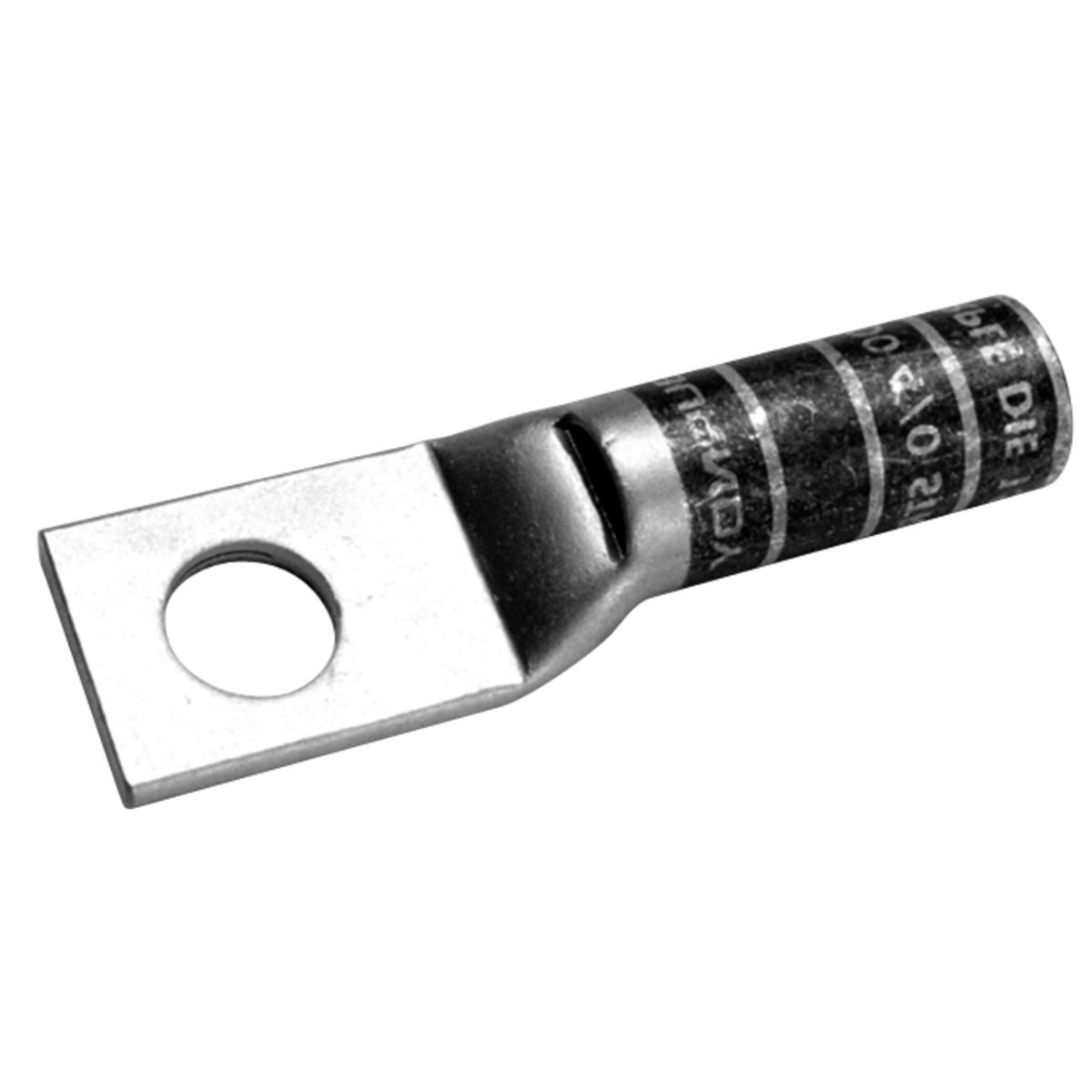 2 Flex G,H,I,K,M,DLO, 2 AWG CU, One Hole, 3/8 Stud Size, Long Barrel, Internal Chamfer, Tin Plated, UL/CSA, 90?C, Up to 35kV, Brown Color Code, 10 Die Index.
