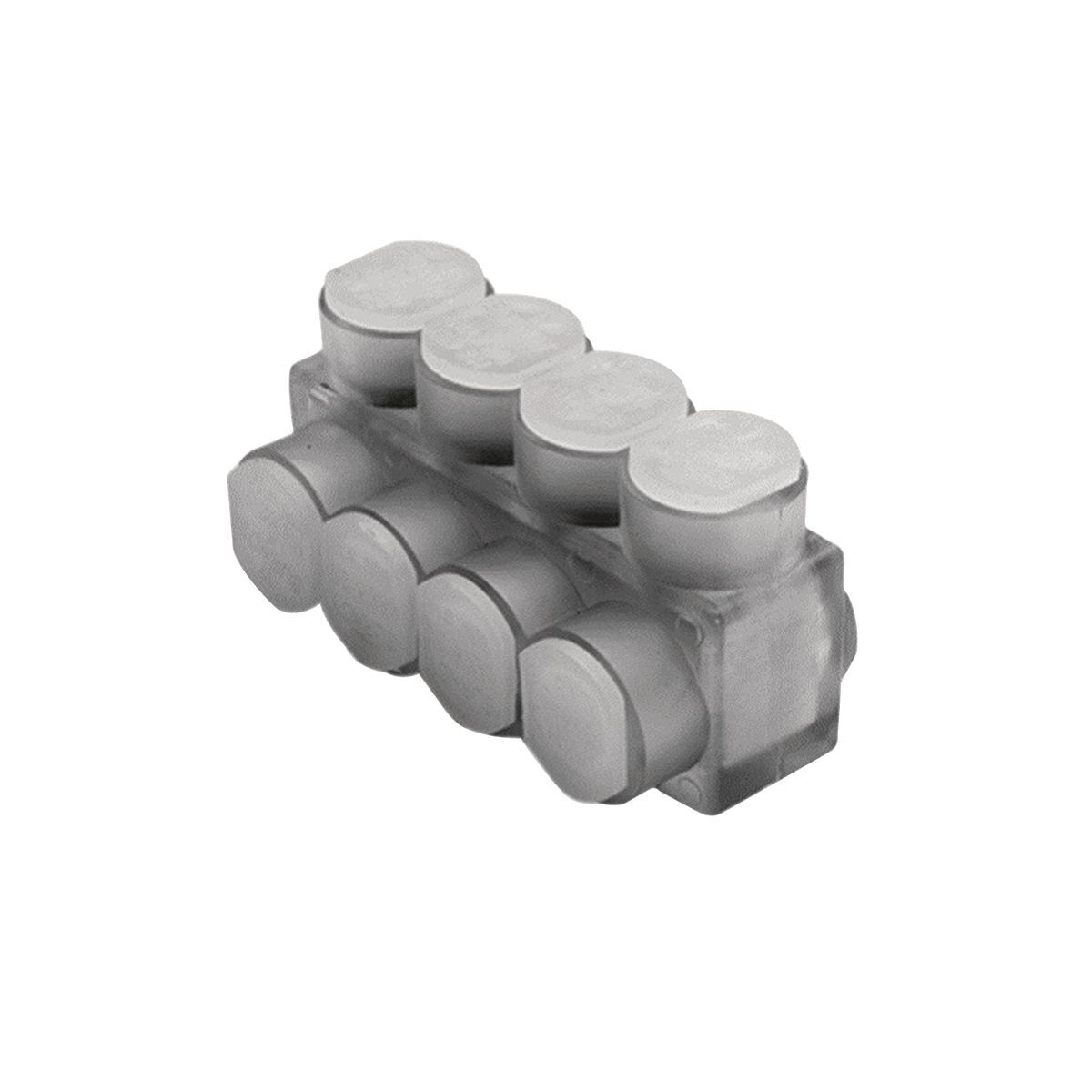 Aluminum Multiple Tap Connector w/ Mount Holes, Clear Insulated, 4 Port, 2 Sided Entry, 4 AWG-600 kcmil, Al/Cu Rated.