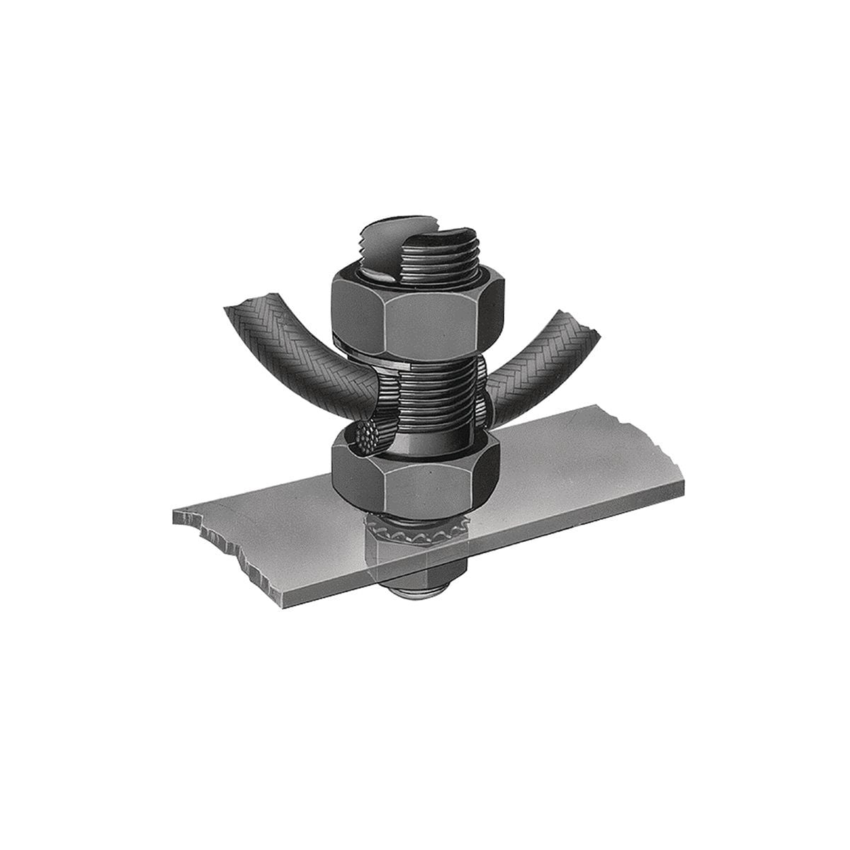 Mechanical Grounding Connector, 2 Cables to Flat, 10 - 5 AWG (Str) / 10 - 4 AWG (Sol), 5/16" Stud.