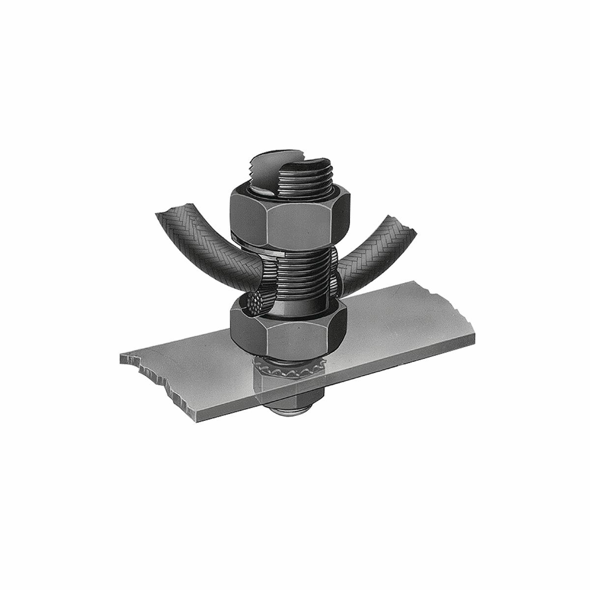 Mechanical Grounding Connector, 2 Cables to Flat, 10 - 3 AWG (Str) / 10 - 2 AWG (Sol).