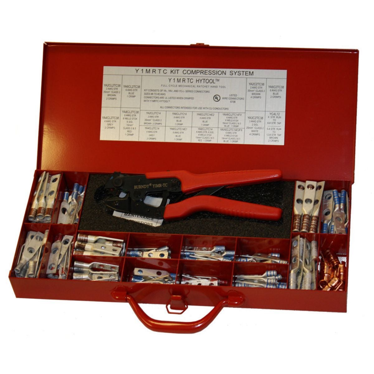 Rotating Die, Full Cycle Ratchet Hand Crimper Kit: Y1MRTC, carrying case, select connectors and YC4L12 Thin-wall C-Taps