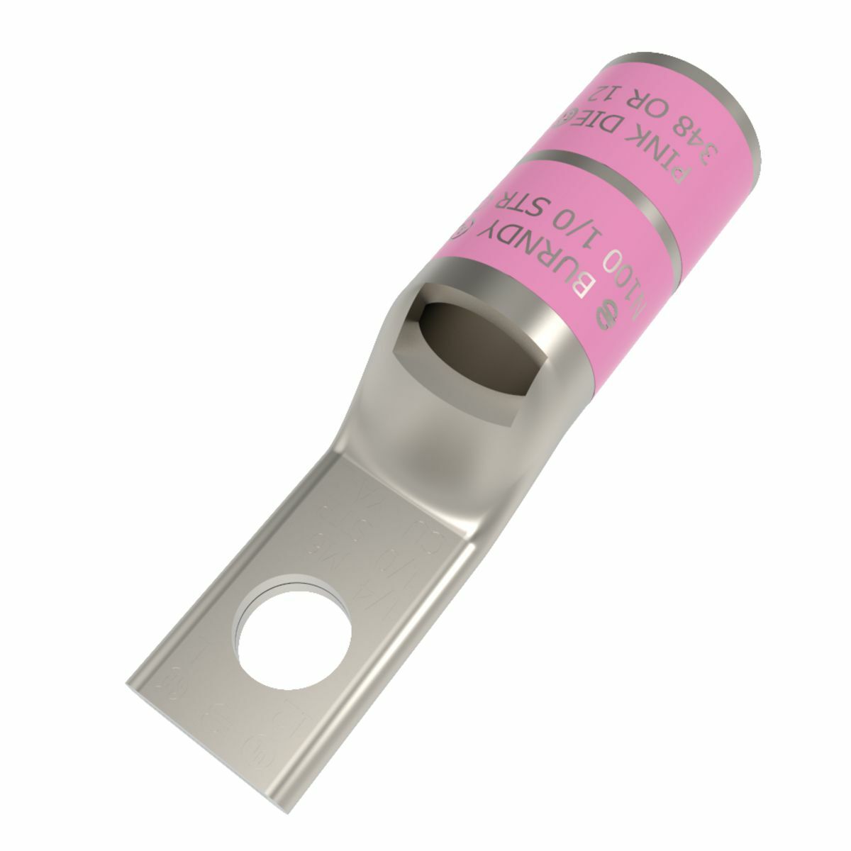 1/0 AWG CU, One Hole, 1/4 Standard Barrel, Inspection Window, Narrow Tongue Internal Chamfer, Tin Plated, UL/CSA, 90?C, Up to 35kV, PINK Color Code, 12 or 348 Die Index.