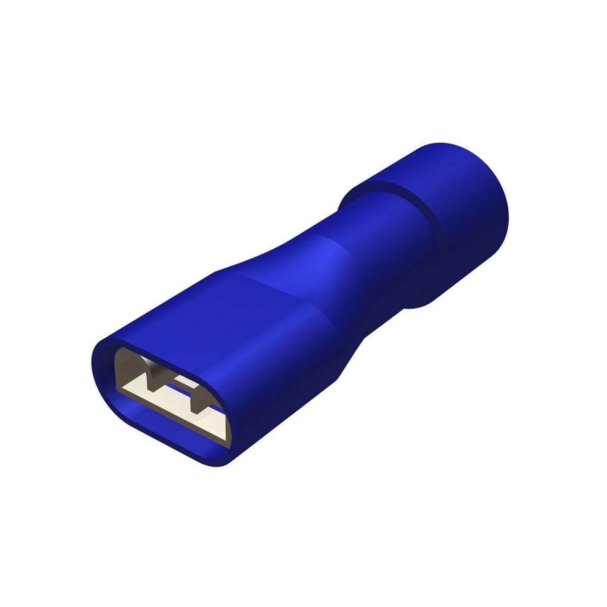 Brass Fully Insul Female Quick Disconnects, Funnel Entry, 14-16 AWG, 300 V, 0.90" L, 0.25" W, Nylon Insul, Blue(Insul Color).