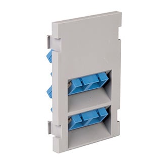 MOS Insert, Duplex SC Fiber Adapter with Zirconia Ceramic Sleeve, 45° exit, 3 units high, grey. For use with Single-Mode and Multi-Mode fiber.