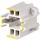 GX24q-4 Base, 42W 4-Pin, 10mm Compact Fluorescent Lampholder, Vertical, Bottom Screw-Down, Yellow Color Code, Quick-Connect 18AWG , White