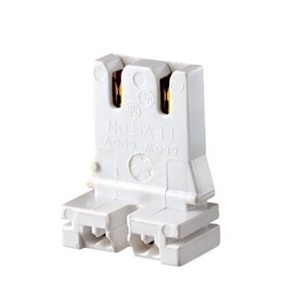 Medium Base, Bi-Pin, Standard Fluorescent Lampholder, Low Profile, Slide-On, Straight-In Double Edge, Quick-Connect White