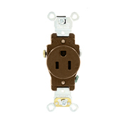 15 Amp, 125 Volt, NEMA 5-15R, 2P, 3W, Industrial Series Heavy Duty Specification Grade, Single Receptacle, Straight Blade, Self Grounding, Side Wired, Steel Strap, - BROWN
