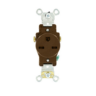 15 Amp, 250 Volt, Industrial Series Heavy Duty Grade, Single Receptacle, Straight Blade, Self Grounding, Brown