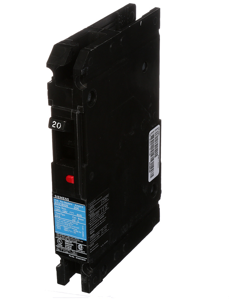  LOW VOLTAGE SENTRON MOLDED CASE CIRCUIT BREAKER WITH THERMAL - MAGNETICTRIP UNIT. STANDARD 40 DEG C BREAKER ED FRAME WITH STANDARD BREAKING CAPACITY. 20A 1-POLE (10KAIC AT 120V). NON-INTERCHANGEABLE TRIP UNIT. SPECIAL FEATURES LOAD LUGS ONLY (SA1E025) WIRE RANGE 14 - 10AWG (CU) / 12 - 10AWG (AL). DIMENSIONS (W x H x D) IN 1.00 x 6.4 x 3.92.