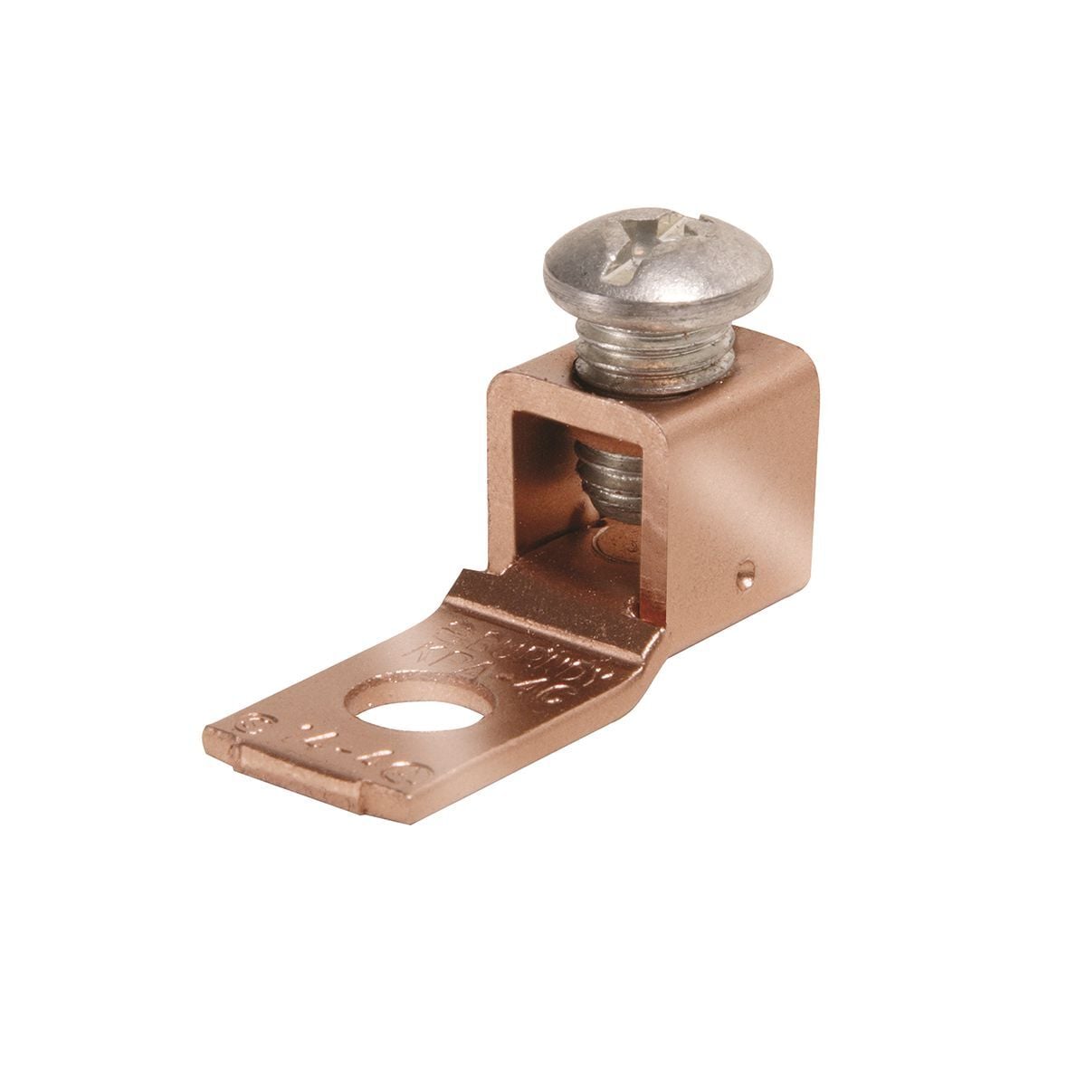 Copper Terminal, 1 Hole, 14 AWG (Sol)-6 AWG (Str), #10 Stud, 1 Screw.