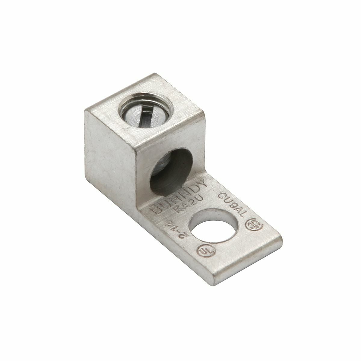 Aluminum Universal Terminal, 1 Hole, 14-6 AWG (Str), 1/4" Stud, 1 Screw, Al/Cu Rated, Tin Plated.