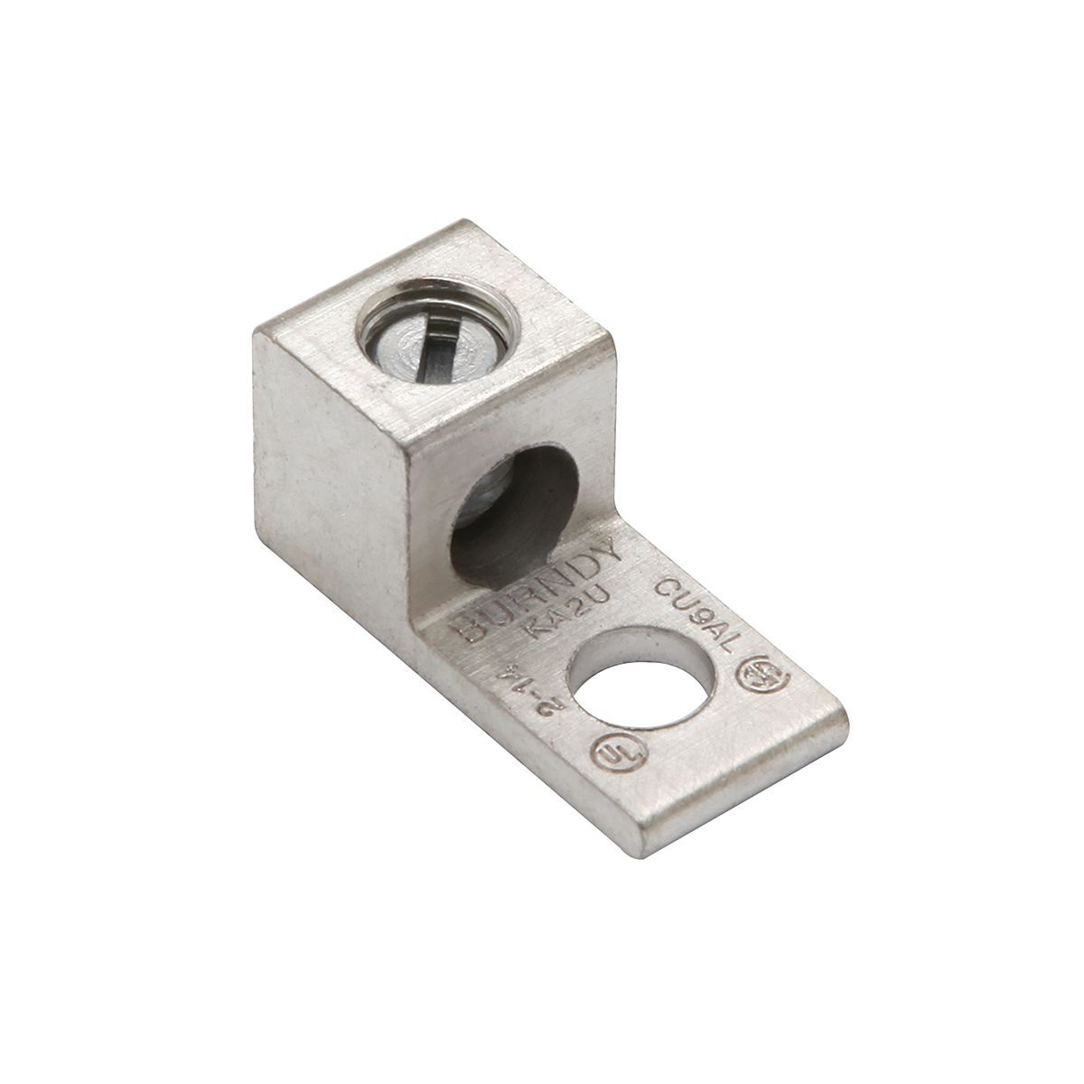 Aluminum Universal Terminal, 1 Hole, 14-1/0 AWG (Str), 1/4" Stud, 1 Screw, Al/Cu Rated, Tin Plated.