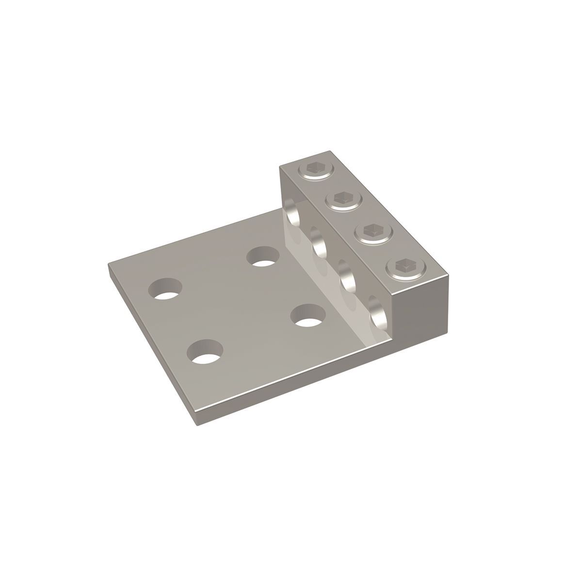 Aluminum Universal Terminal, 4 Conductor, 4 Hole, 6 AWG (Str)-350 kcmil, 1/2" Stud, 1.75" Stud Hole Spacing, 4 Screws, Al/Cu Rated, Tin Plated.