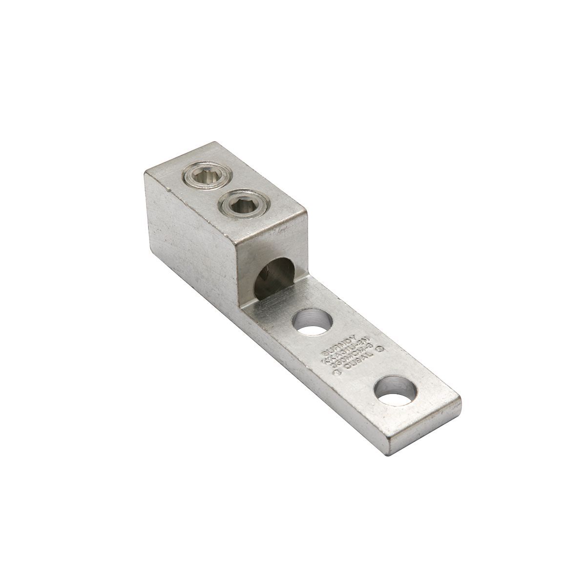 Aluminum Universal Terminal, 2 Hole, 6 AWG (Str)-350 kcmil, 1/2" Stud, 1.75" Stud Hole Spacing, 2 Screws, Al/Cu Rated, Tin Plated.