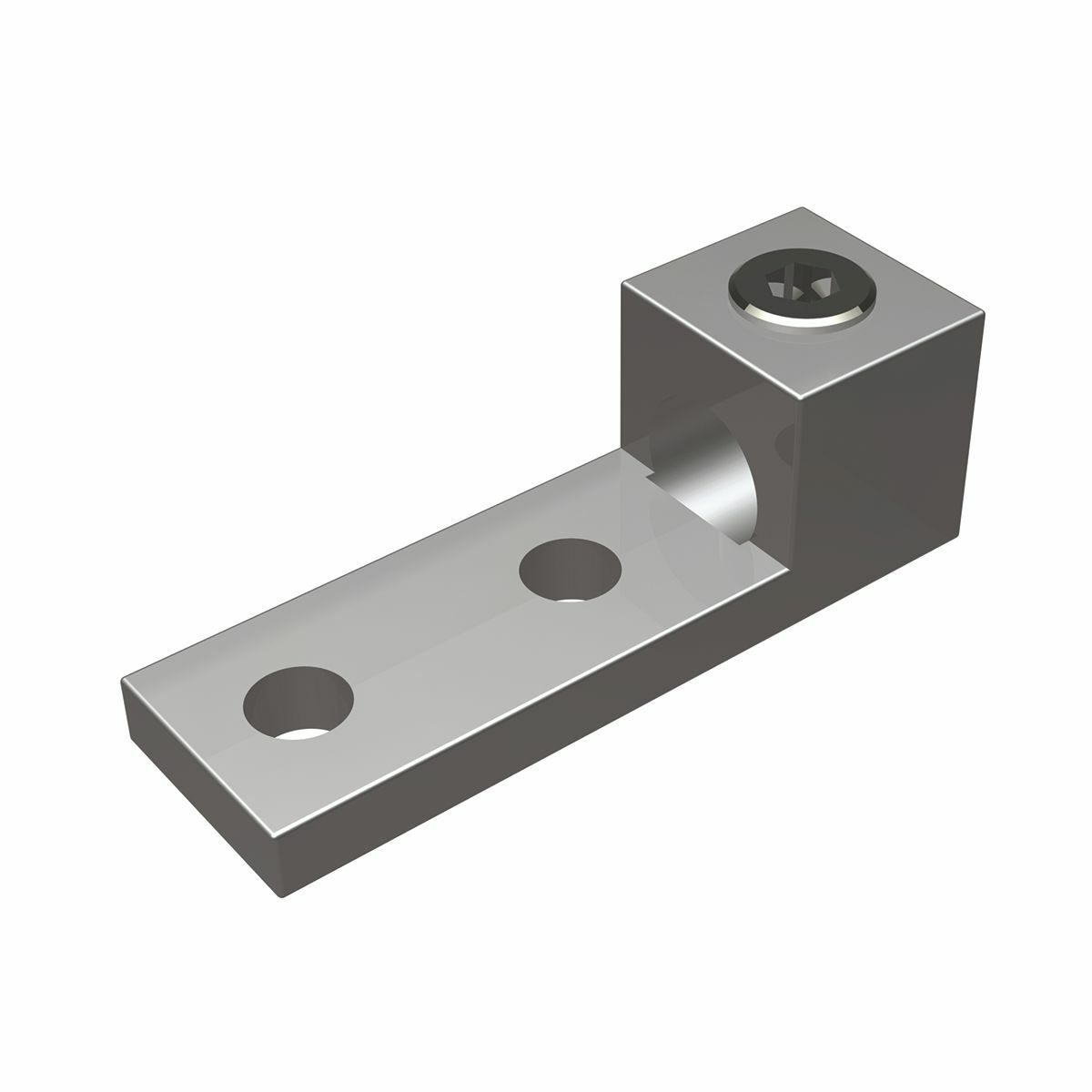 Aluminum Universal Terminal, 2 Hole, 300-800 kcmil, 1/2" Stud, 1.75" Stud Hole Spacing, 1 Screw, Al/Cu Rated, Tin Plated.
