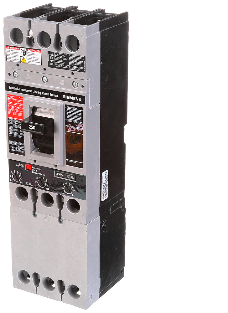  LOW VOLTAGE SENTRON MOLDED CASE CIRCUIT BREAKER WITH THERMAL - MAGNETICTRIP UNIT. ASSEMBLED STANDARD 40 DEG C BREAKER FD FRAME WITH FUSELESS CURRENT LIMITING BREAKING CAPACITY. 250A 3-POLE (100KAIC AT 600V) (200KAIC AT 480V). NON-INTERCHANGEABLE TRIP UNIT. SPECIAL FEATURES NO LUGS INSTALLED. DIMENSIONS (W x Hx D) IN 4.50 x 14.3 x 4.00.