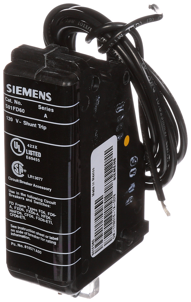  LOW VOLTAGE SENTRON MOLDED CASE CIRCUIT BREAKER INTERNAL ACCESSORY. 120VAC SHUNT TRIP. SUITS FD FRAME BREAKERS.