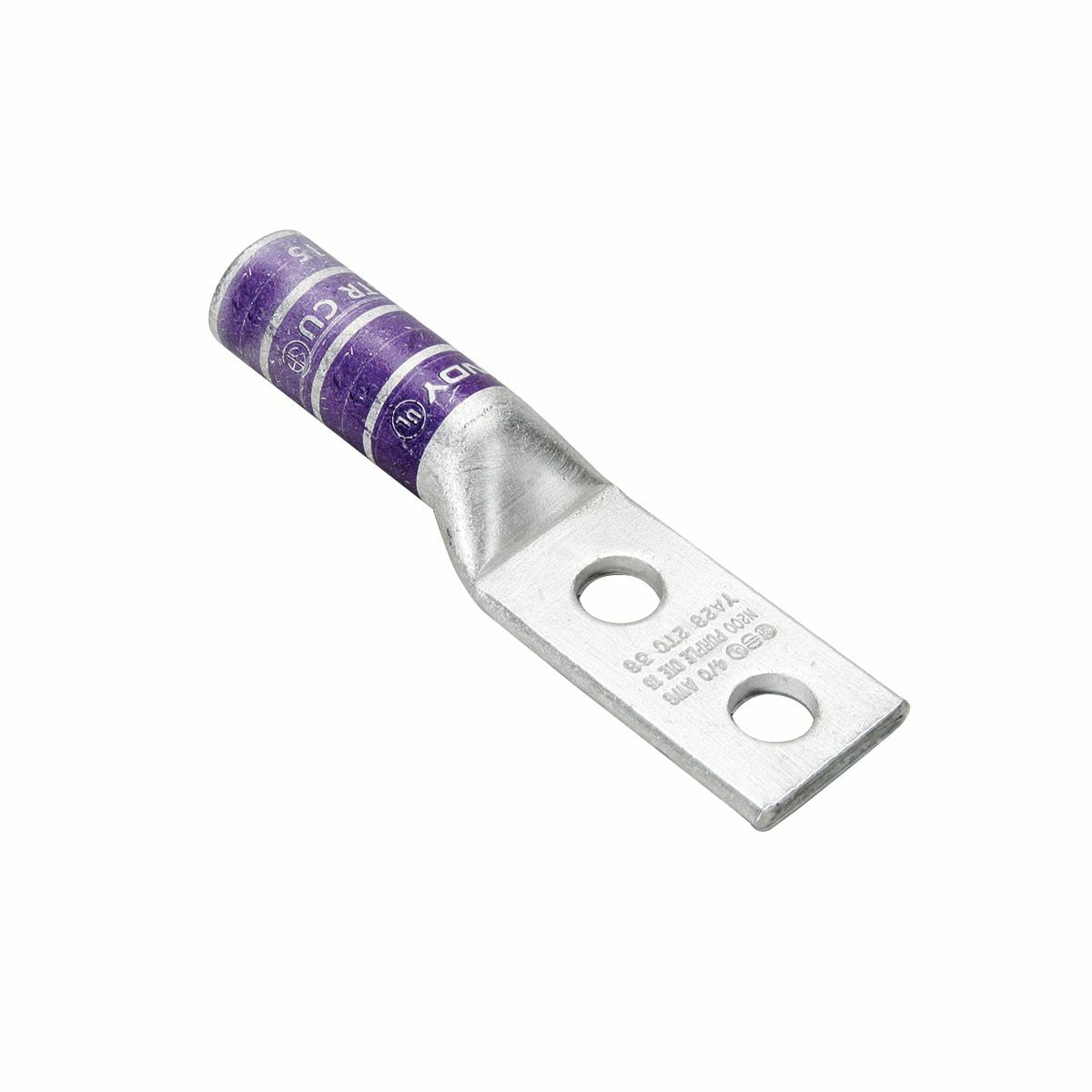 Uninsul Cu Comp Terminal Code Cond, Bvl Entry, W/O/InspWindow, #6 Str, 600 V-35 kV, 1/4" Stud, Lng bbl, Tin Plated, Blue.