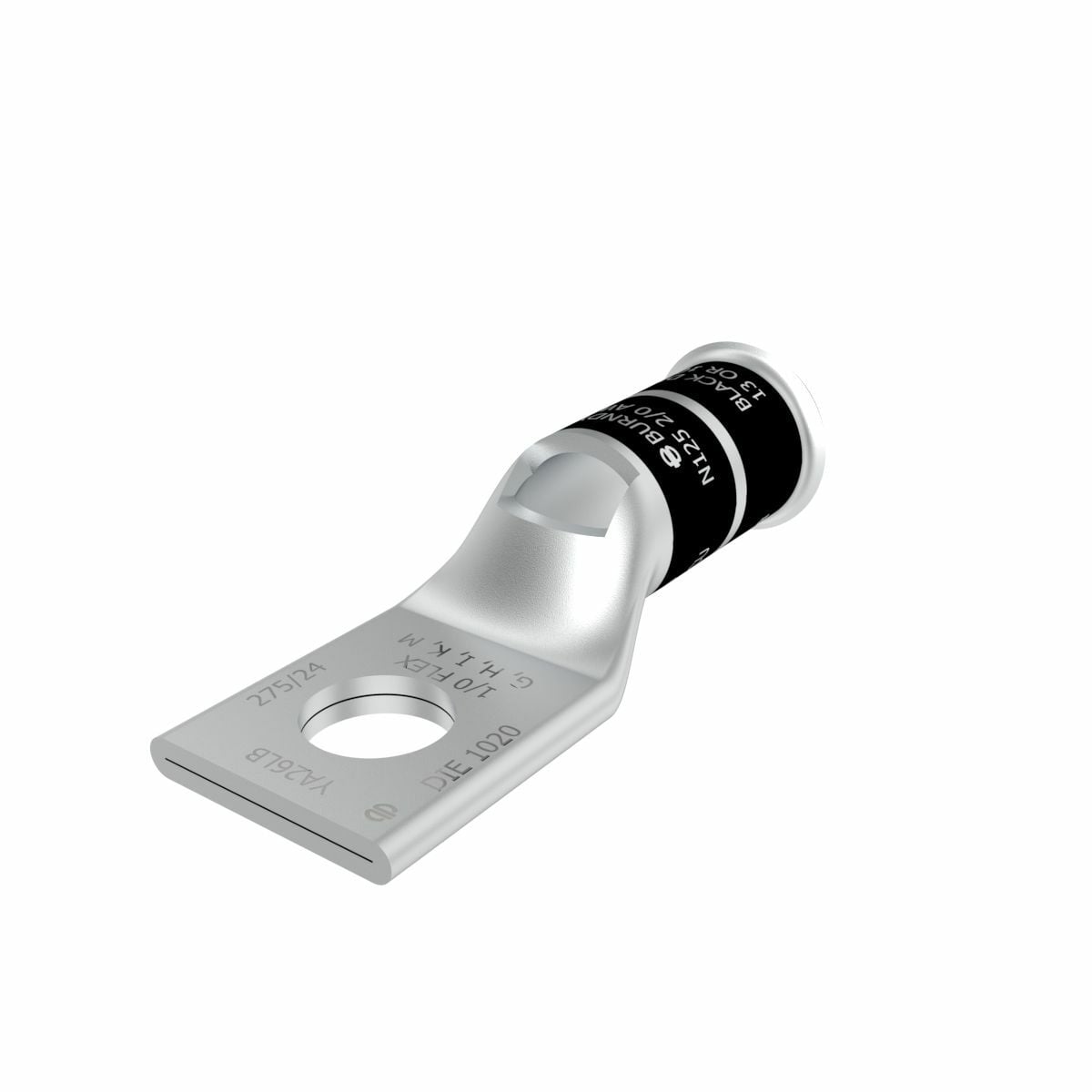 2/0 AWG, 1/0 FLEXG,H,I,K,MDLO CU, One Hole, 3/8 Stud Size, Standard Barrel, Bell End, Tin Plated, UL/CSA, 90?C, Up to 35kV, Black Color Code, 13 CODE1020 FLEX Die Index.