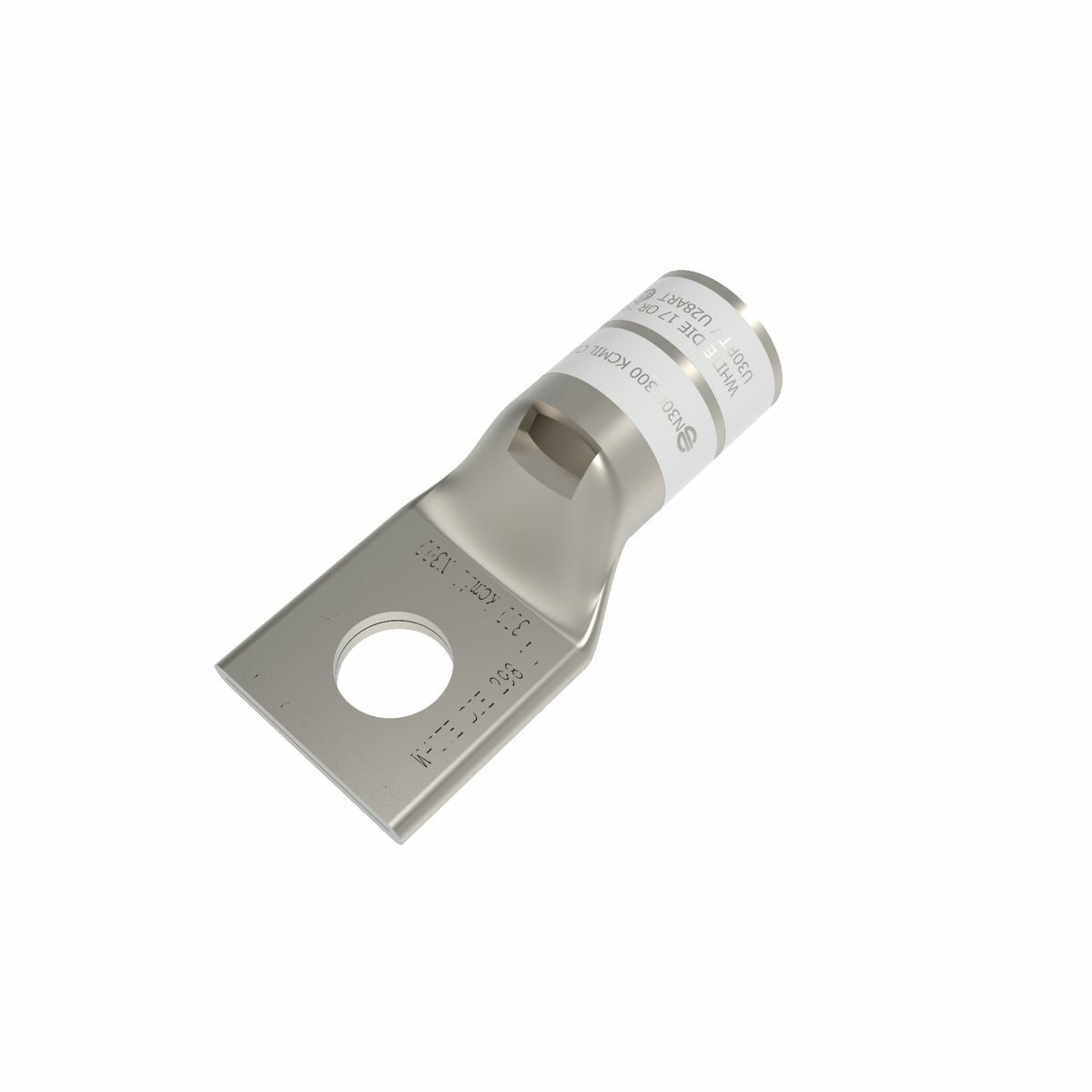 300 kcmil CU, One Hole, 1/2 Stud Size, Standard Barrel, Inspection Window, Internal Chamfer, Tin Plated, UL/CSA 90? Up to 35kV, WHITE Color Code, 17 or 298 Die Index.