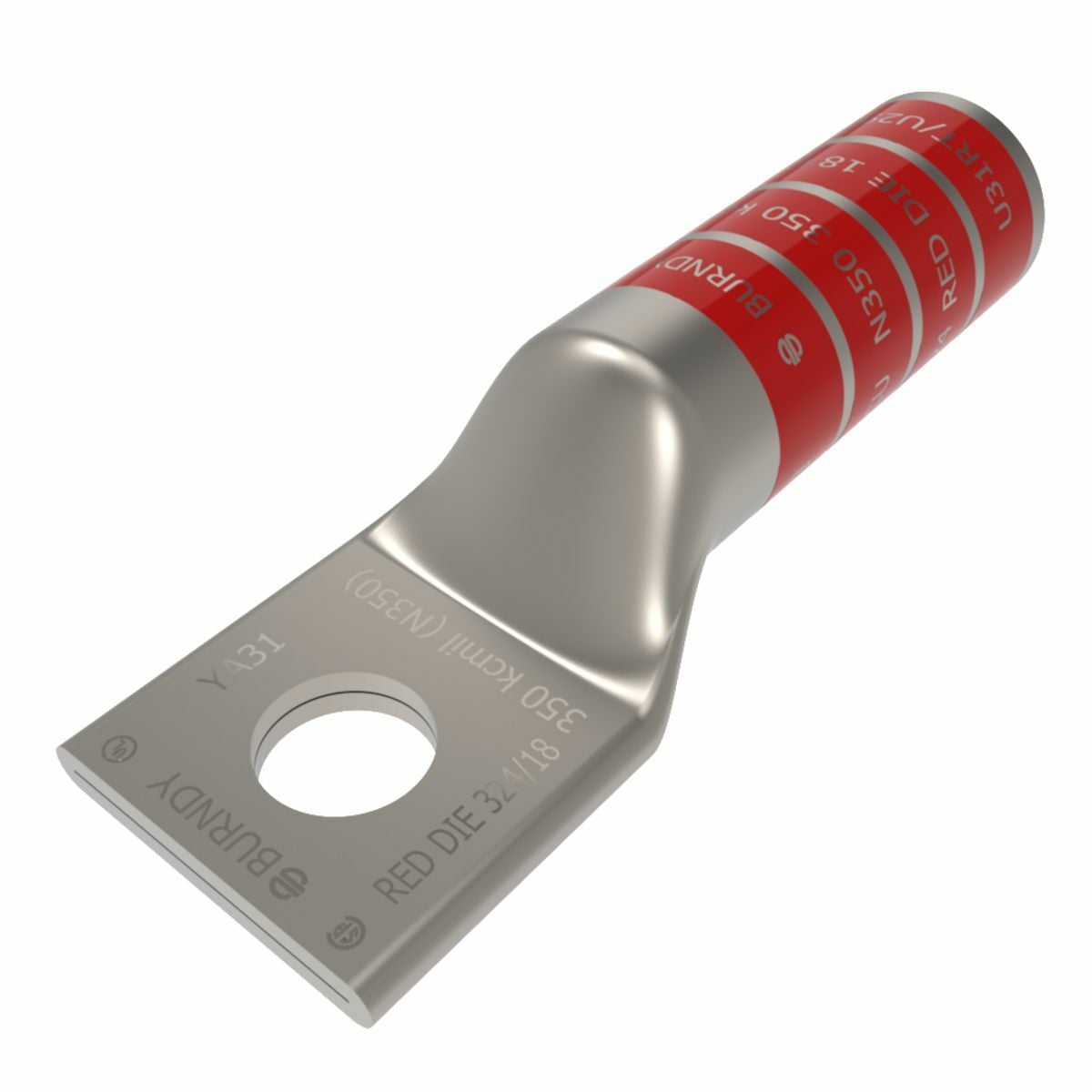 350 kcmil CU, One Hole, 1/2 Stud Size, Long Barrel, Internal Chamfer, Tin Plated, UL/CSA, 90?C, Up to 35kV,RED Color Code, 18 or 324 Die Index.