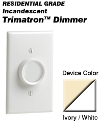 600W, 120 Volt AC 60Hz, Single-Pole, Trimatron Deluxe Rotary ON/OFF Electro-Mechanical Incandescent Rotary Dimmer, - Ivory White