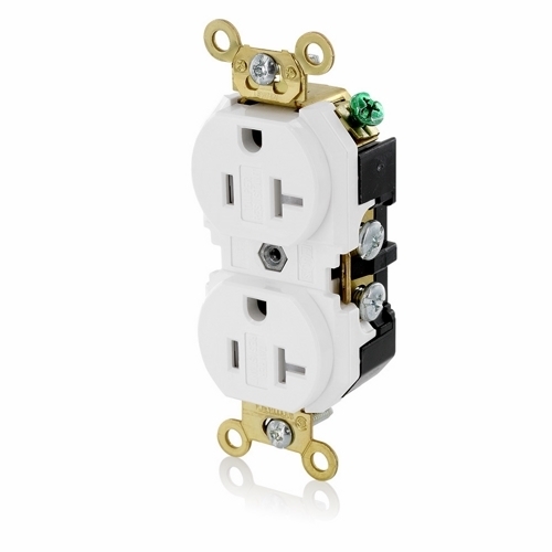 2P/3W Nema 5-20R. Tamper Resistant Duplex Receptacle.  Flat Face. Fed-spec. Self-ground.  Back And Side Wired - White