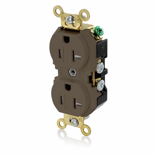 2P/3W Nema 5-20R. Tamper Resistant Duplex Receptacle.  Flat Face. Fed-spec. Self-ground.  Back And Side Wired - Brown