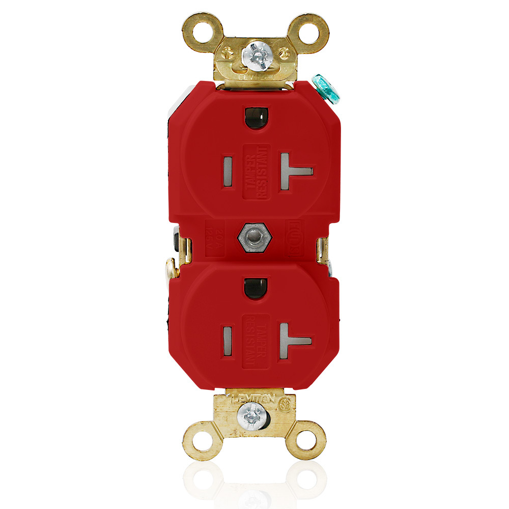 2P/3W Nema 5-20R. Tamper Resistant Duplex Receptacle.  Flat Face. Fed-spec. Self-ground.  Back And Side Wired - Red