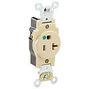 20 Amp, 125 Volt, Extra Heavy Duty Hospital Grade, Single Receptacle, Straight Blade, Self Grounding, Back and Side Wired, Brown